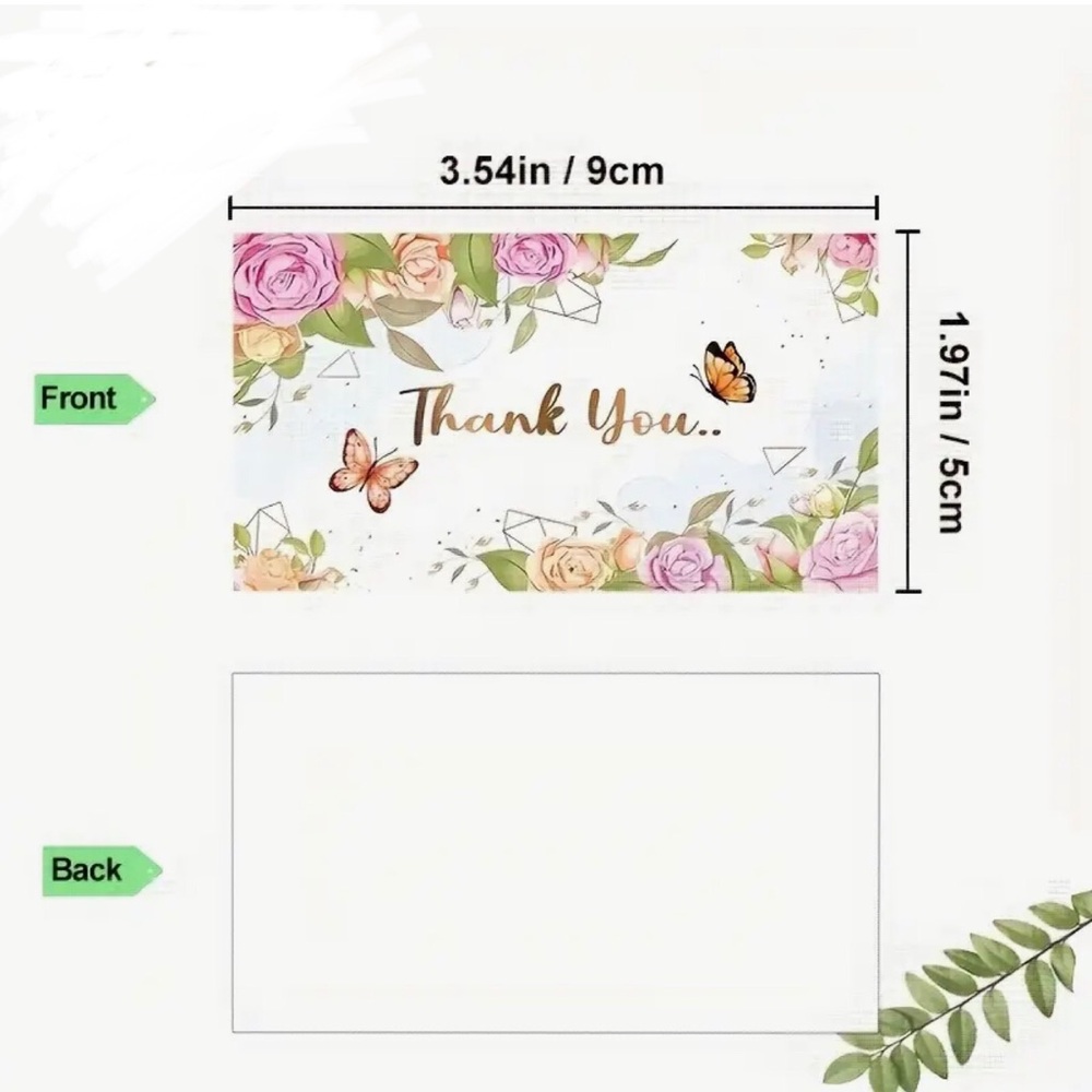 Floral Thank You Cards Message Cards w Butterflies for Small Businesses, 50 ct - Picture 3 of 4